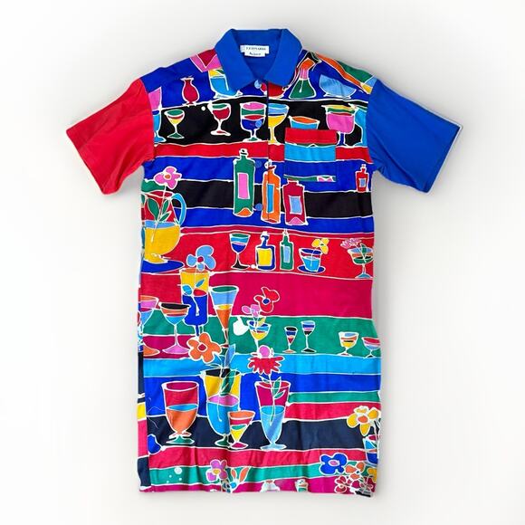 Vintage LEONARD PARIS 70's 80's Cocktails Dinner polo shirt DRESS France M/L - Picture 1 of 7